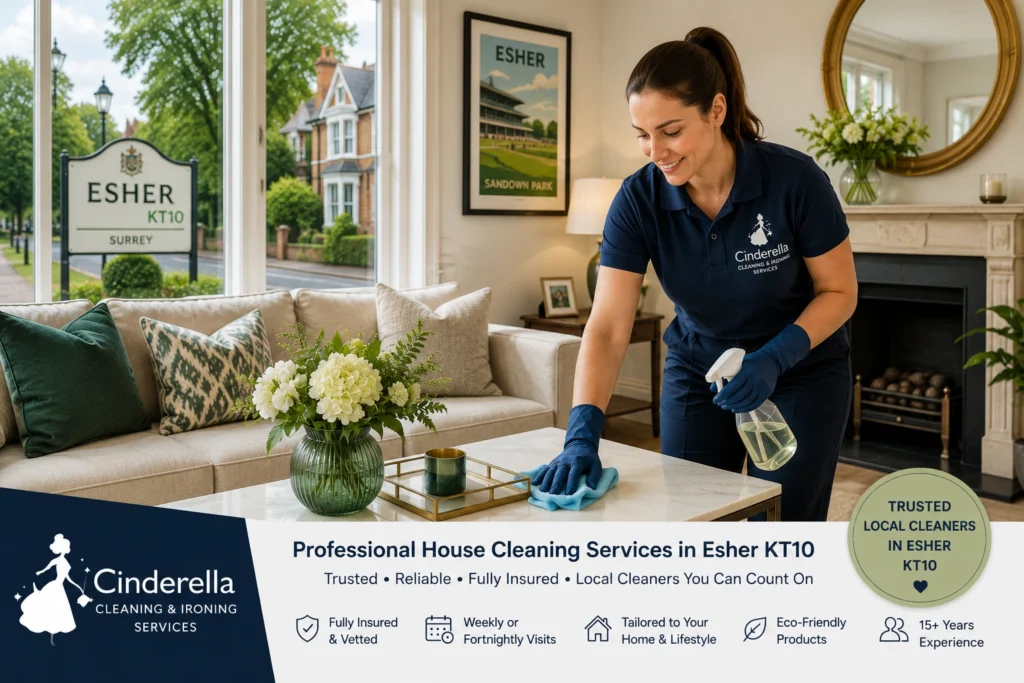 Professional house cleaner providing trusted home cleaning services in Esher KT10